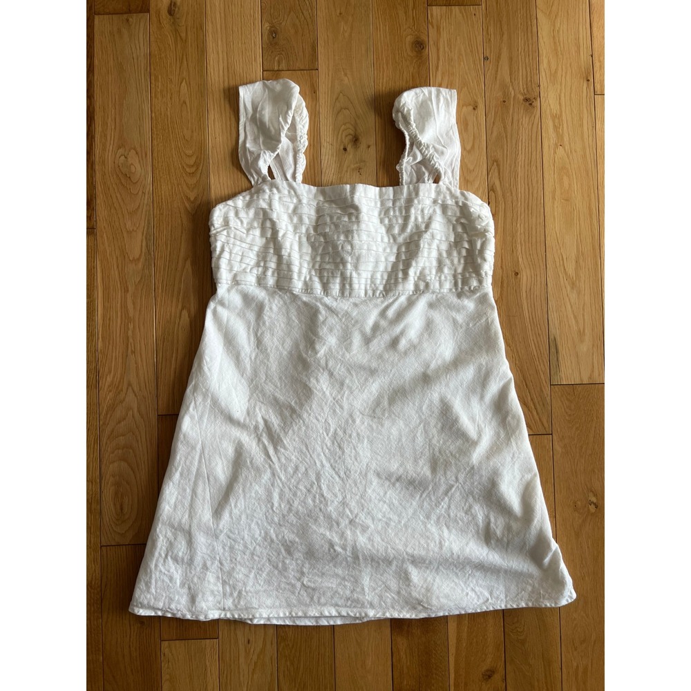 Abercrombie & Fitch Emerson Cap Sleeve Mini Dress White Linen Blend Womens XL - Picture 2 of 10